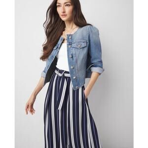 White House Black Market Puff Sleeve Cropped Denim Jacket Blue Size XS